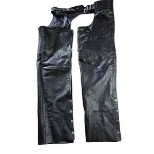 Barney's Leather Motorcycle Riding Chaps Pants Braided Lined Black Adult Medium